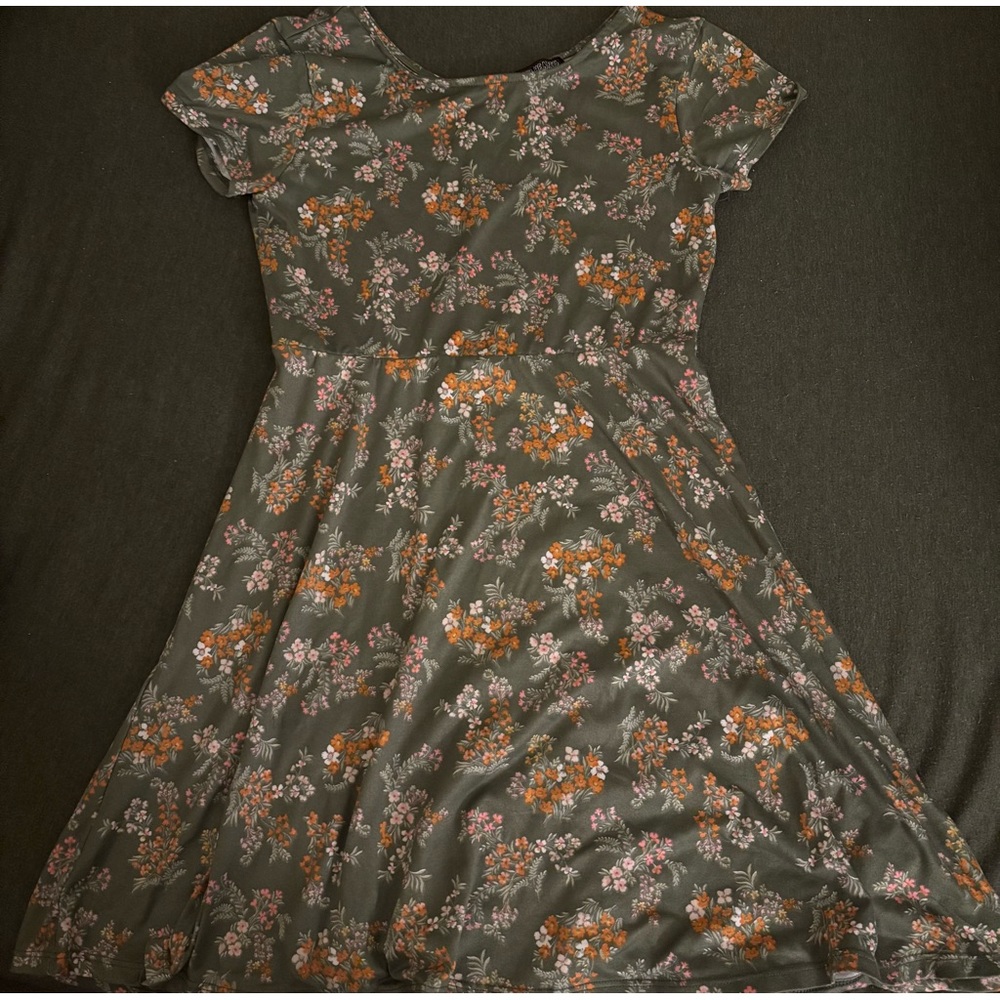 Olive Green Spring Midi Floral Dress